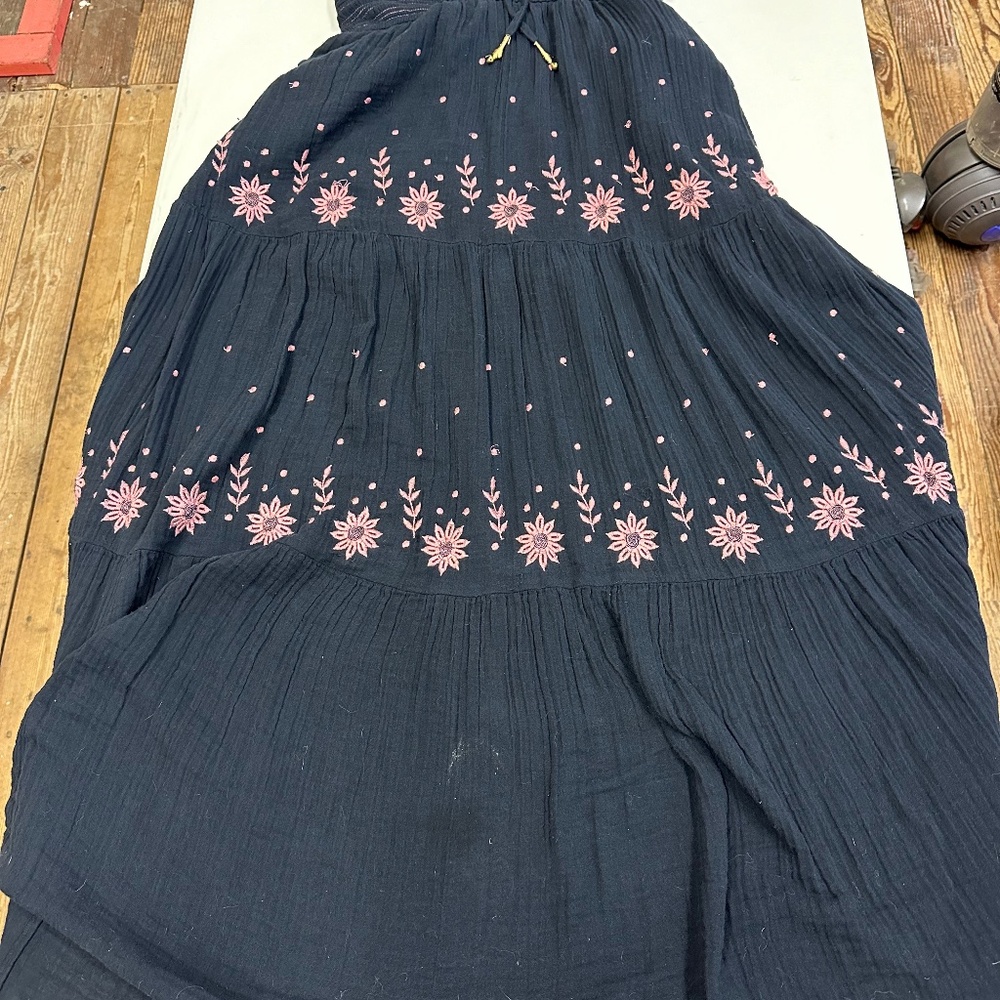 Free People Real Love Embroidered Dress - Navy/Pink Size Large
